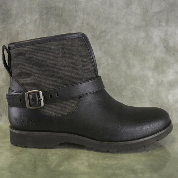 North Face BLACK/GRY Leather & Canvas BALLARD II PULL ON Ankle Boots Size 9 ANB - Picture 1 of 12